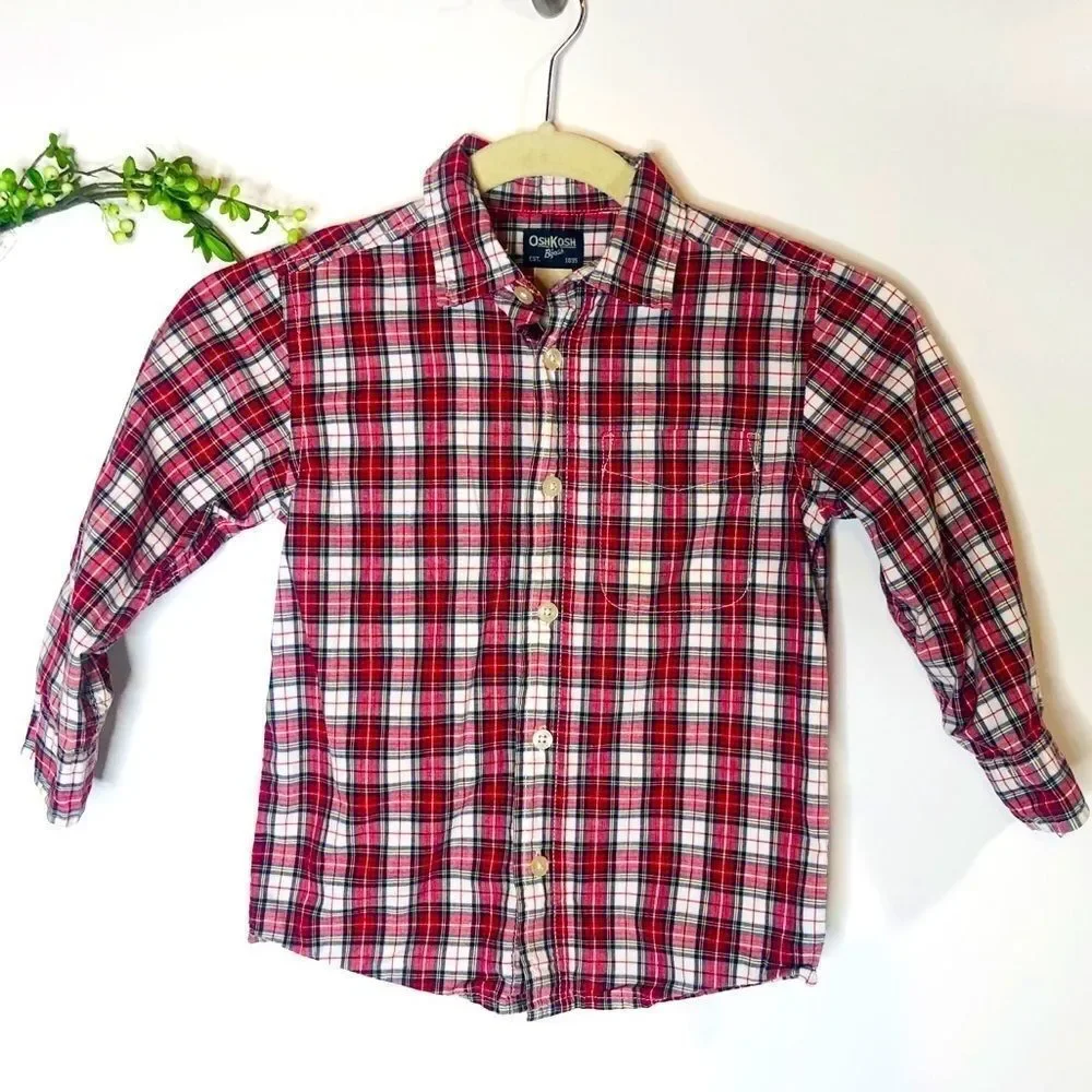 Osh Kosh B’Gosh Red White Plaid Shirt Holiday